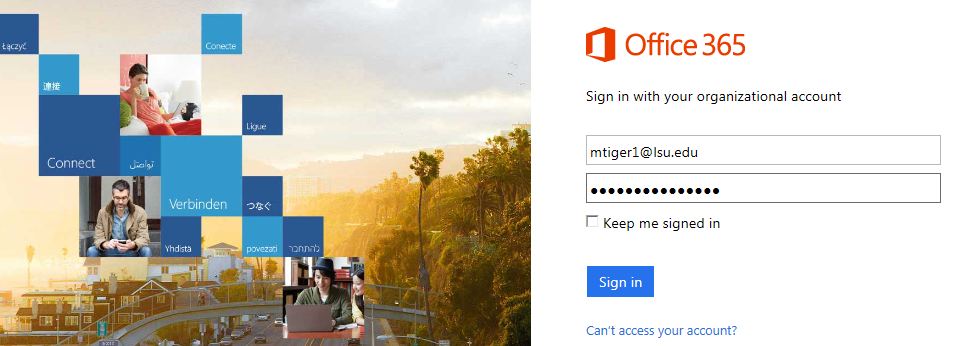 LSUmail and Outlook sign in screen 