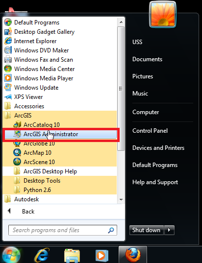 ArcGIS Administrator under the start menu