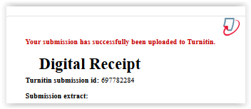 Digital receipt of Turnitin assignment