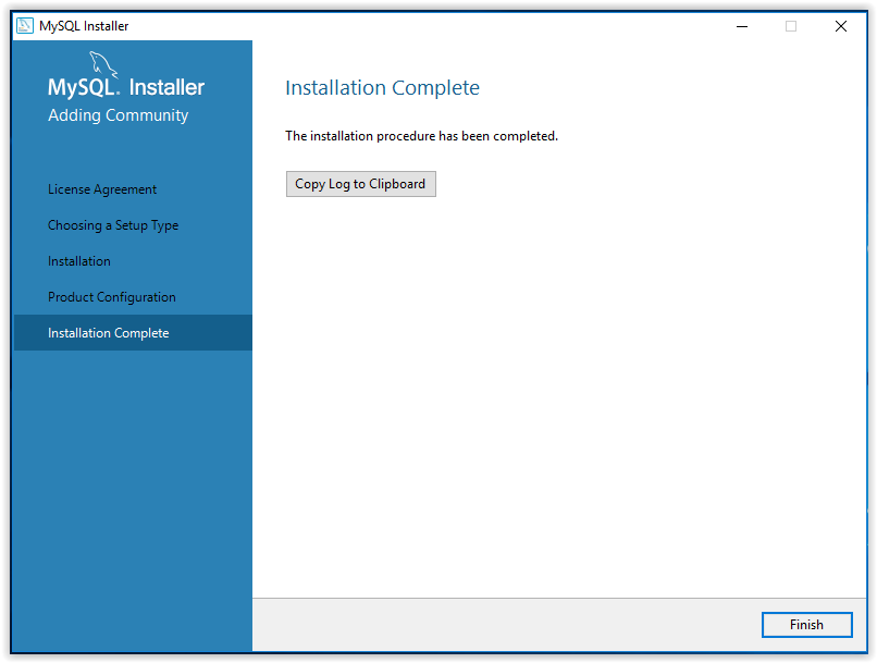 mySQL installation complete screen