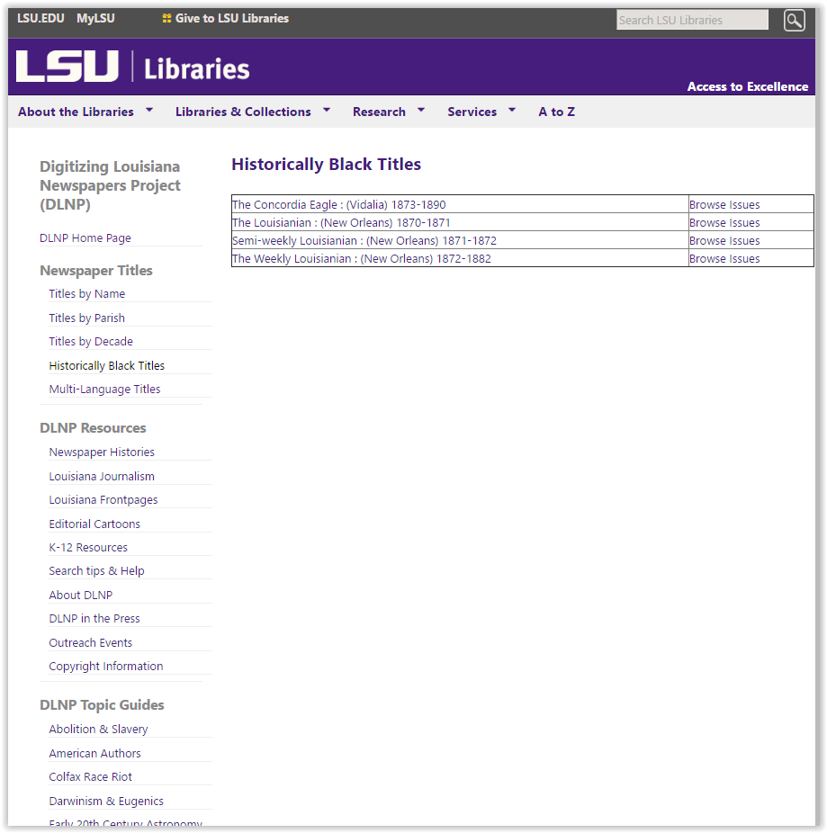 browing by historically black titles in DLNP