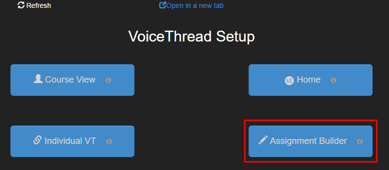 The Assignment Builder button in the setup window