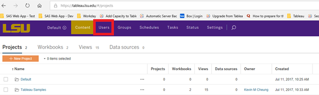 Tableau server - Users option
