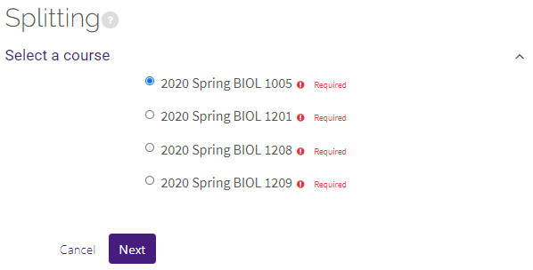 course splitting course options