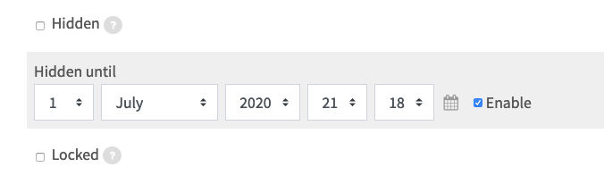 drop down interface to configure the Hidden Until date and time