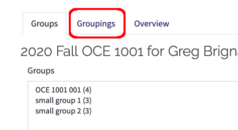 Group management tool with Groupings tab highlighted at center top