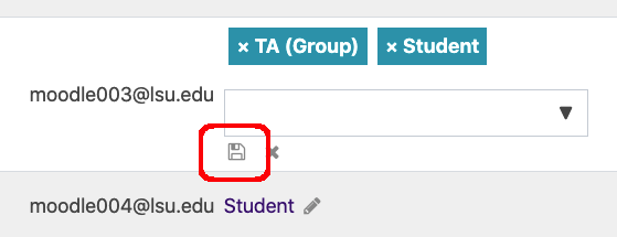 Save button depicted as a small floppy disk visible below user roles