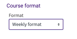 Course format setting configured as weekly