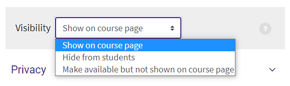 Visibility tab with options