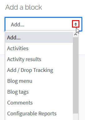 Course Tools "Add a Block" pulldown for Activities