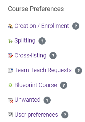 Course Preferences Menu