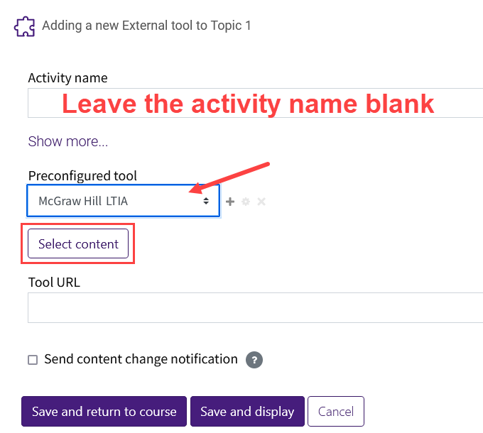 External Tool with McGraw Hill LTIA selected