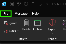 Select the file menu from teh Outlook Message