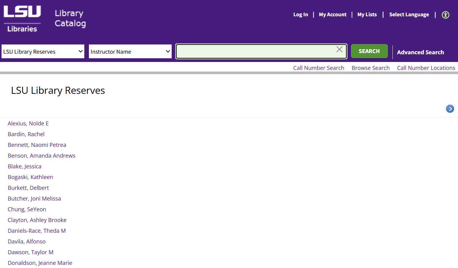 LSU Libraries Reserves webpage