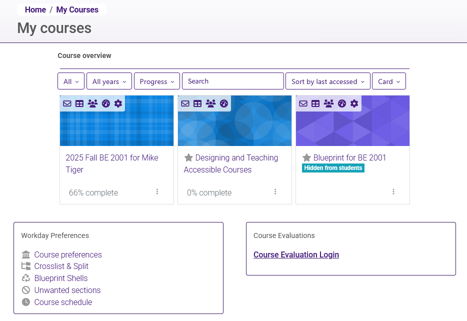My Courses page