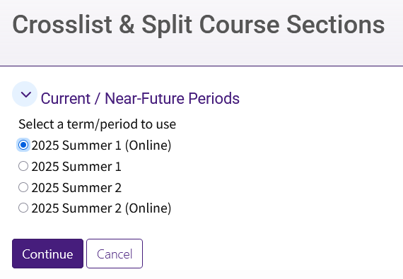 Crosslist & Split term menu
