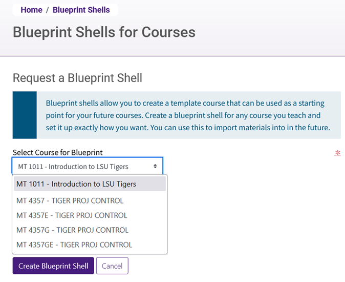 Blueprint course settings