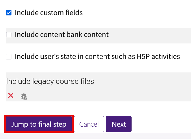 Jump to final step button on backup settings page