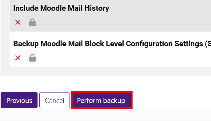 Perform backup button