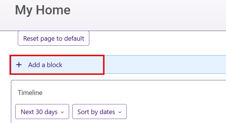 Add a block on the My Home page