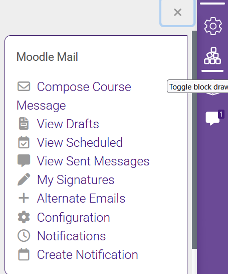 Moodle Mail block in block drawer