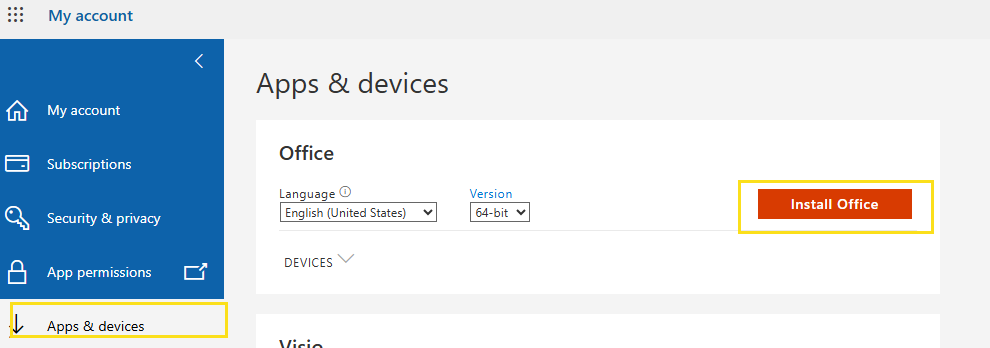 install office button highlighted