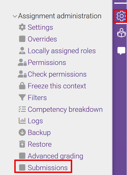 Assignment submission link in sidebar menu