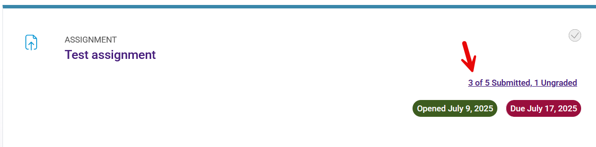 Assignment activity card attempts link