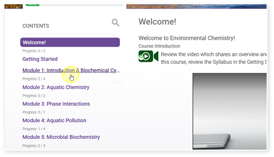 module link highlighted in the Table of Contents.