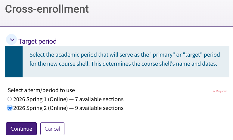 Cross-enroll term menu