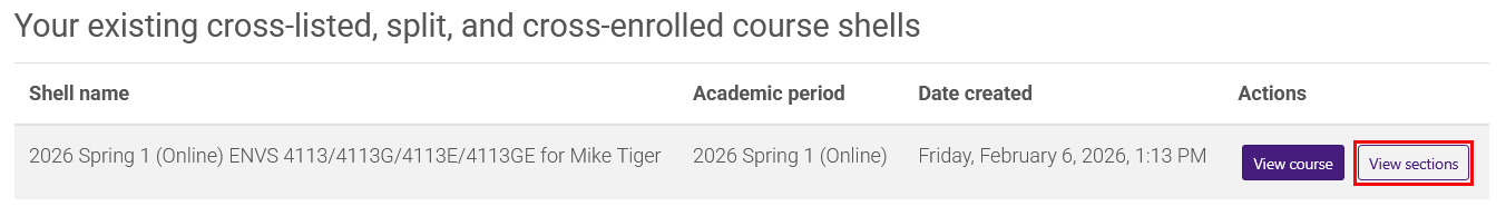 Cross-enrolled View Sections button highlighted