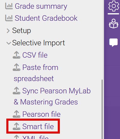 Grade import menu in gradebook administration menu