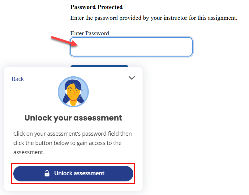 Honorlock password entry menu
