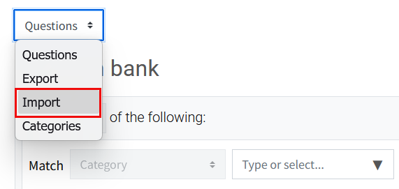 Import option selected from dropdown menu.