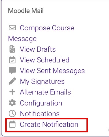 Create Notification link in Moodle Mail