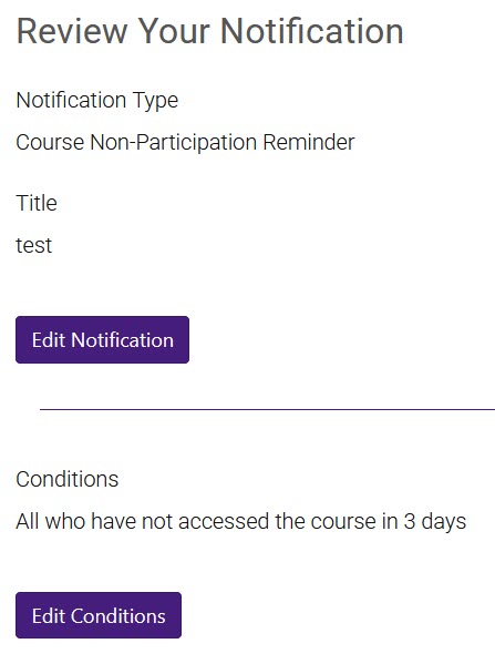 Moodle Mail notification creation review page