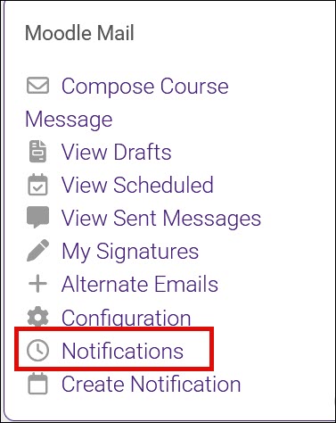 Notifications link in Moodle Mail block