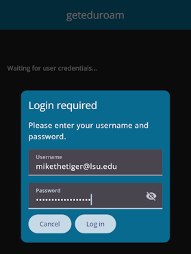 Login screen